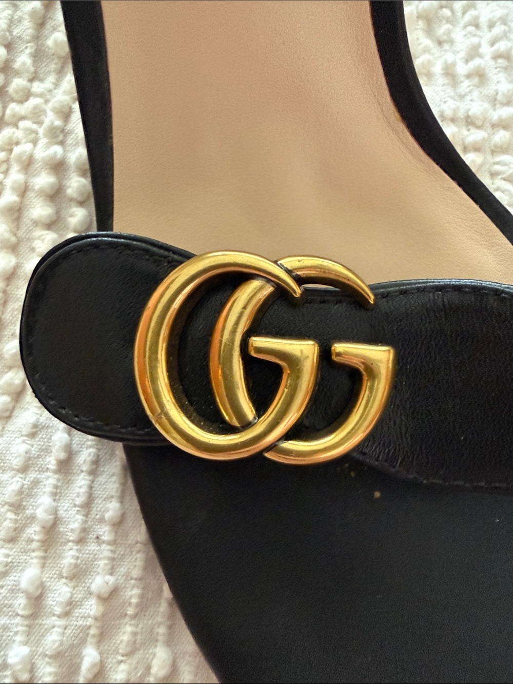 Authentic Gucci Marmont Double G Black Leather Block Heel Sandals Size 38 - Picture 6 of 8